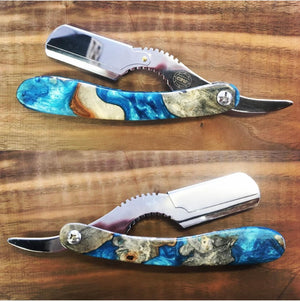 Buckeye burl resin hybrid shavette with heavy weight blade. - CreationsByWill