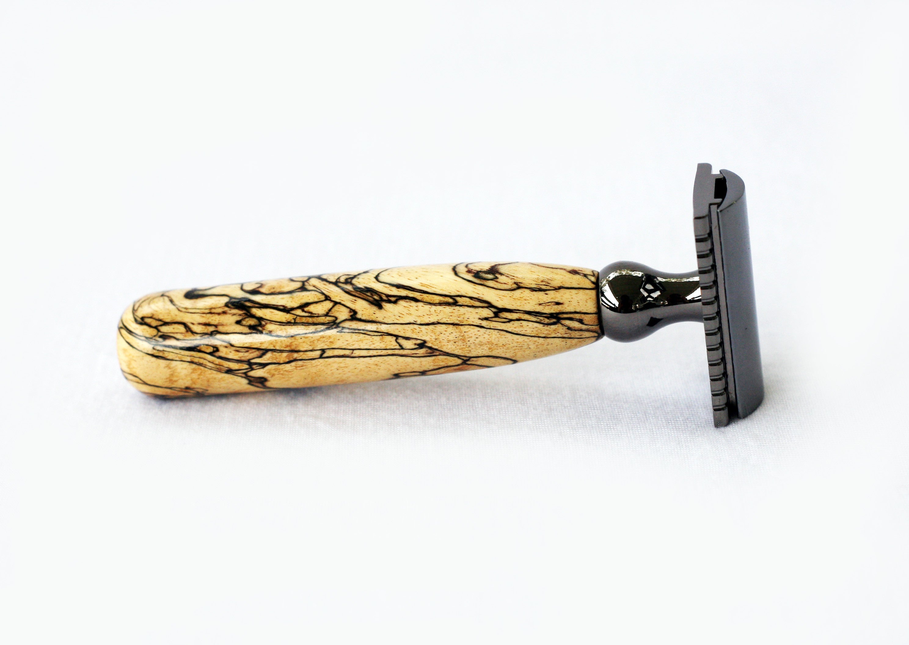 Spalted Tamarind Shave Set safety razor, 26mm lather brush and a matching shave stand. - CreationsByWill