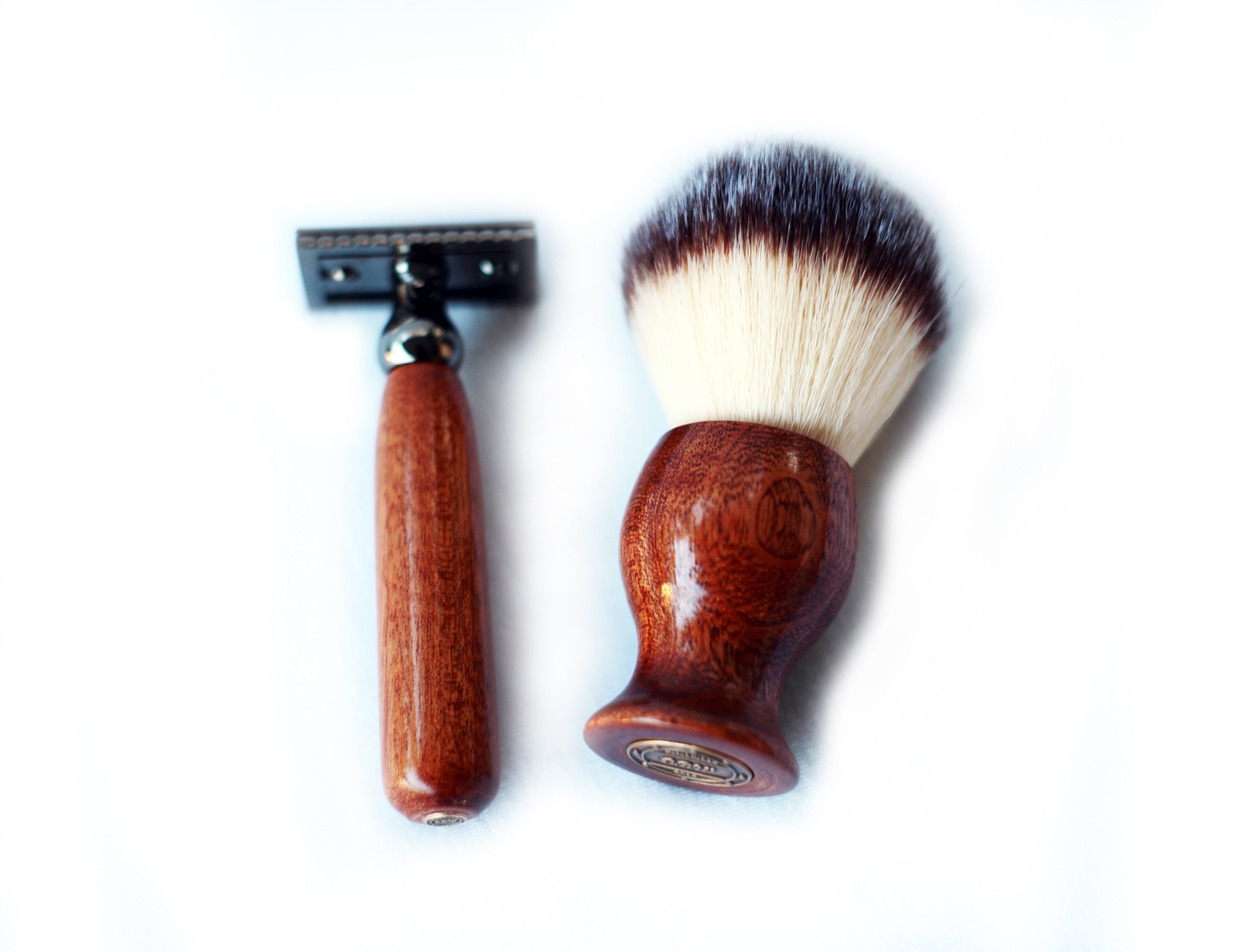Mahogany Shave Set with Gunmetal safety razor, 26mm lather brush and a matching shave stand. - CreationsByWill